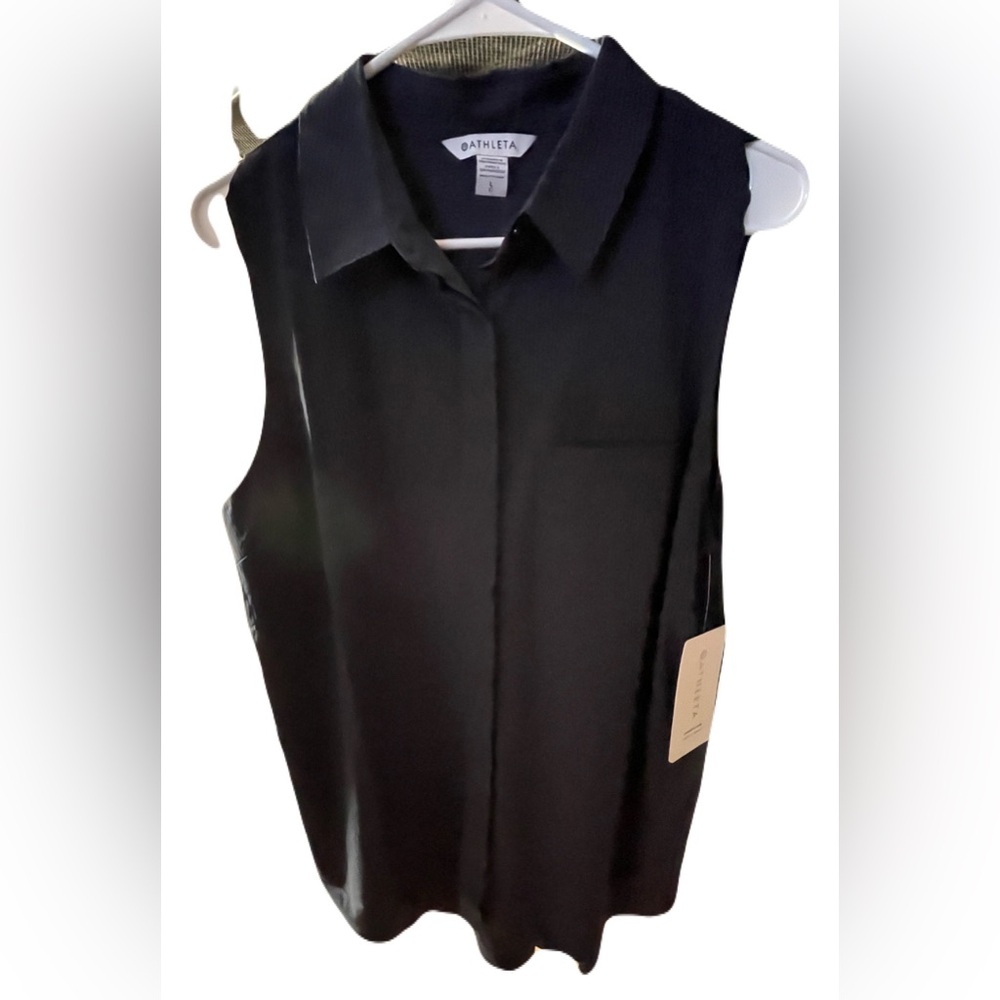 Athleta Black Sleeveless Dress Shirt Collar Blouse